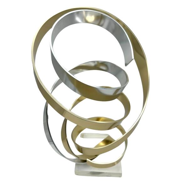 Dan Murphy 1989 Signed Two Tone Aluminum Ribbon Sculpture Lucite Base Abstract - Picture 3 of 14